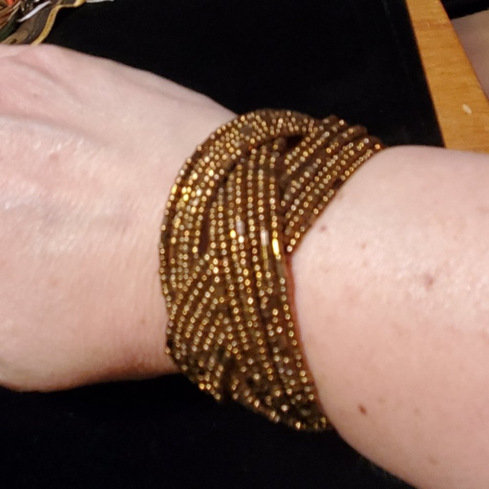 Flexible Copper seed bead cuff bracelet VINTAGE